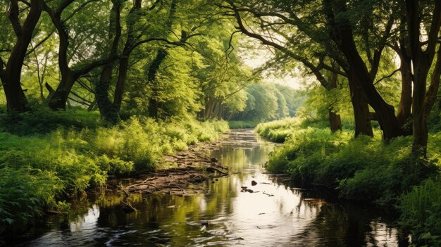 Photo a photo of a fen landscape with meandering river dense foliage