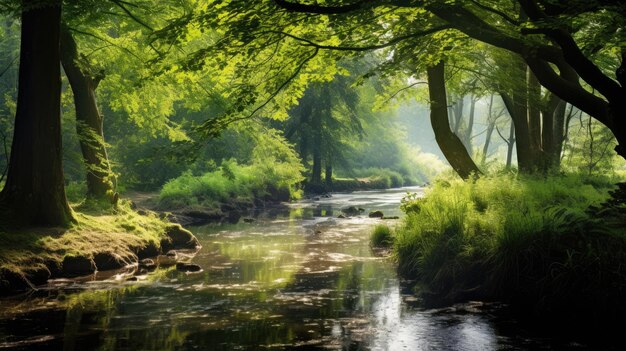 Photo a photo of a fen landscape with meandering river dense foliage