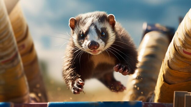 A photo of a ferret showcasing agility and coordination