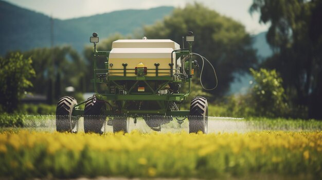 Photo a photo of a fertilizer spreader in a lush field