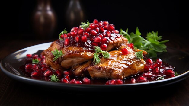 Photo photo of fesenjan pomegranate chicken as a dish in a highend restaurant