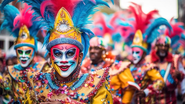 Фото праздничного карнавального парада в ярких костюмах