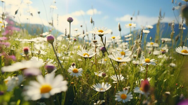 草原の野花の畑の写真