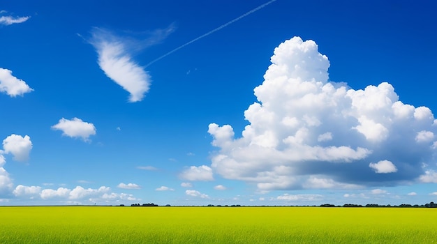 Photo a photo of a field with clouds and a blue sky