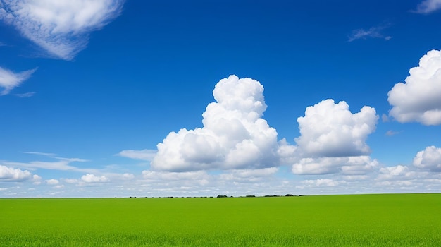 A photo of a field with clouds and a blue sky