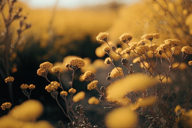 photo of a field of yellow flowers taken up close