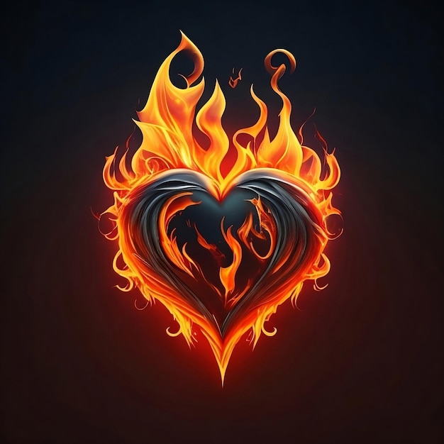 Photo photo a fiery heart engulfed in flames on a dark background