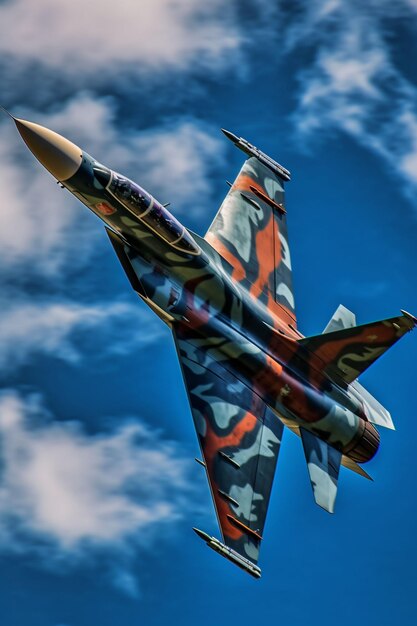 Foto foto aereo da combattimento che vola nel cielo