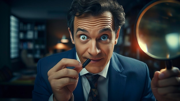 A photo of a financial consultant with a magnifying glass