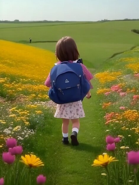 초등학교 첫날 사진 초등학교 1학년 여학생이 학교로 돌아온 사진