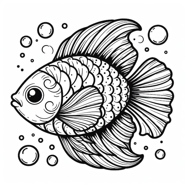 Photo of Fish Outline Only for Coloring Learning