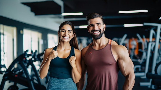 Photo of fitness man woman workout in gym