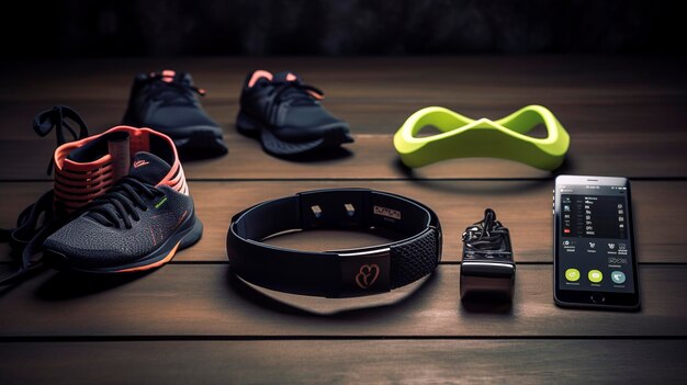 A photo of a fitness tracker and workout gear