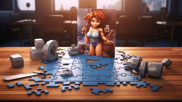 A photo of a fitnessthemed puzzle on a table