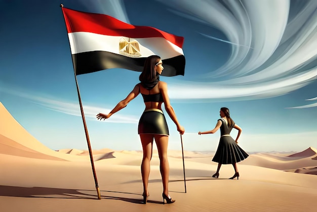 Foto foto la bandiera dell'egitto con il faraone e le piramidi sullo sfondo