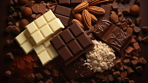 photo flat lay of chocolate assortment arrangement generated by AI