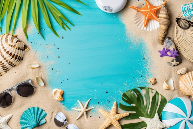 photo flat lay composition sand and beach 3