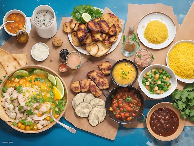 Photo flat lay composition with delicious brazilian foodai generated