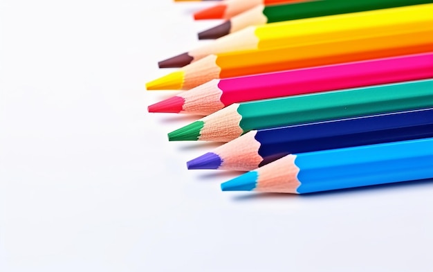 Photo of flat lay with colorful pencil background