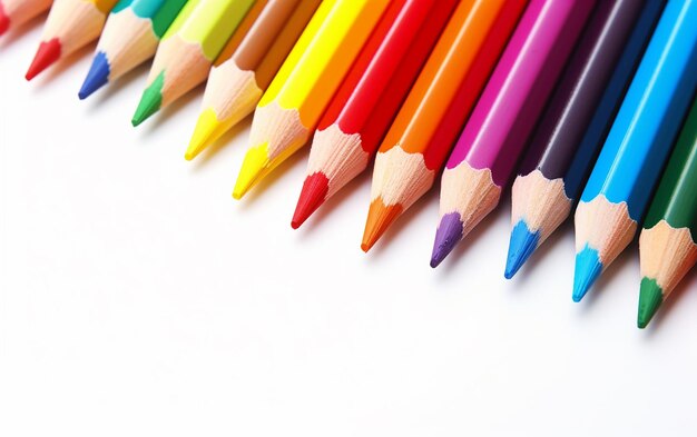 Photo of flat lay with colorful pencil background