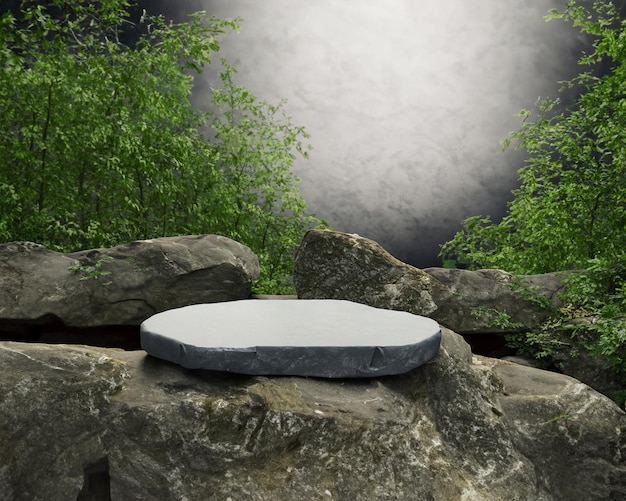 Фото плоский небольшой каменный подиум на каменной платформе 3D иллюстрация серый каменный пьедестал для продукта