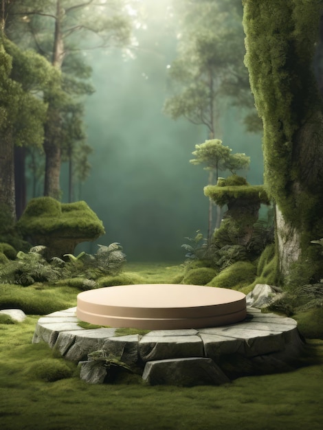 Photo flat stone podium in the magical forest