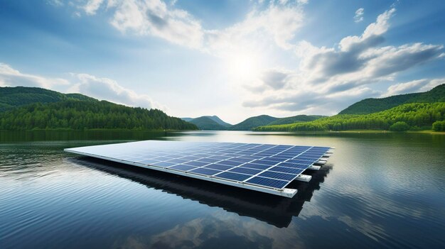 Photo a photo of a floating solar panel installation on a reservoir