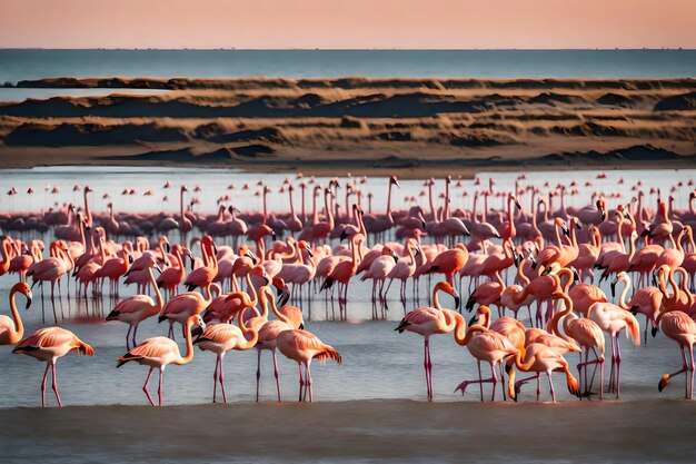 photo flock of pink flamingos at walvis bay namibia