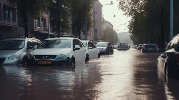Photo of the flooded cars in the streets