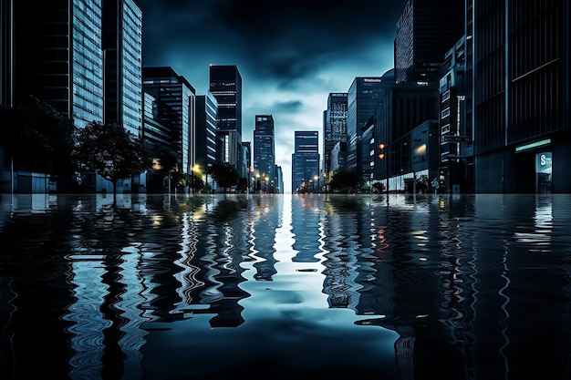 Photo of Flooded Cityscape at Night