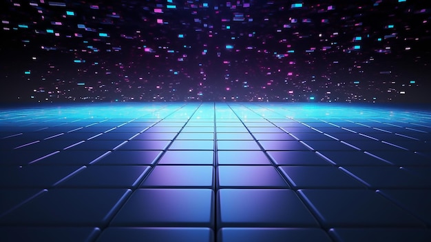 A photo of a floor that has a grid and lights on it.