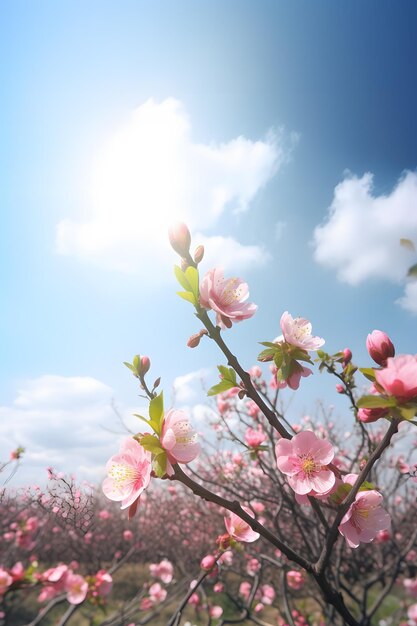 A photo of a flower field with the sun shining on it