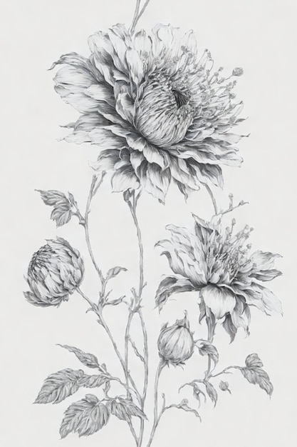 Photo photo a flower floral art pencil sketch illustration background