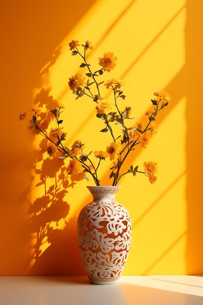 Photo of flower vase as silhouette sunlight shadow cast on wall sharp art concept scene calm peace