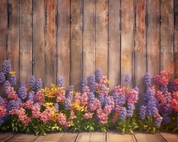 A photo of flowers on a wooden deck.