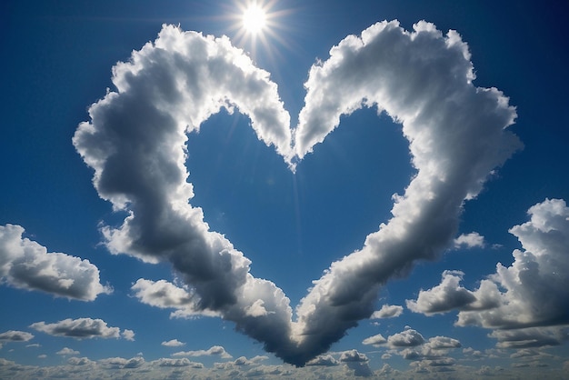 photo fluffy heart shapes in blue sky symbolizing love generative ai