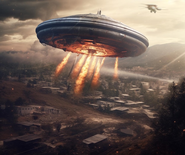 Photo flying saucer descends on earth devastatingly