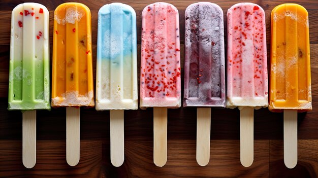 photo focus ice cream sticks various flavors Generate AI