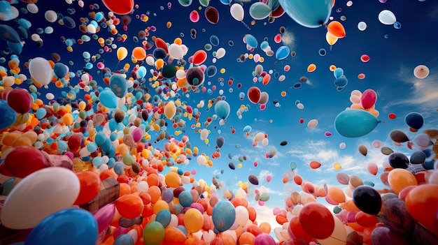 Фото Фотофокус тысячи красочных воздушных шаров в небе генерируют ай