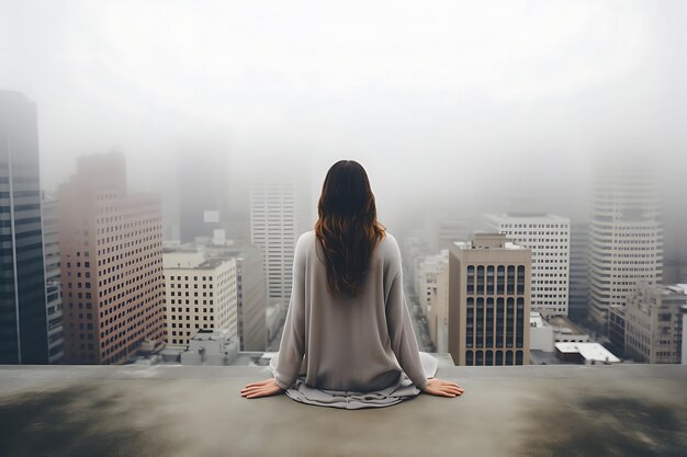 Photo of Foggy city rooftop yoga