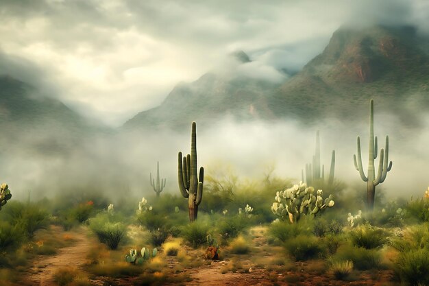 Photo of foggy desert landscape