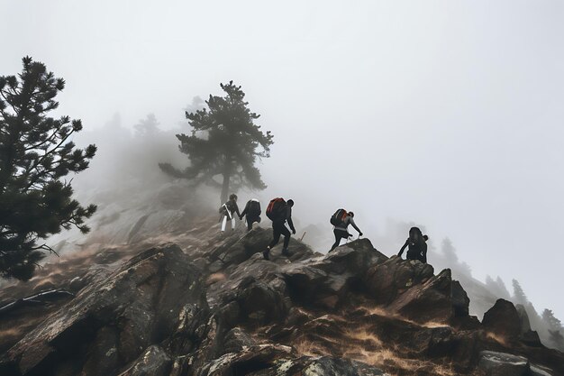 Photo of Foggy mountain rock climbing competition Fog