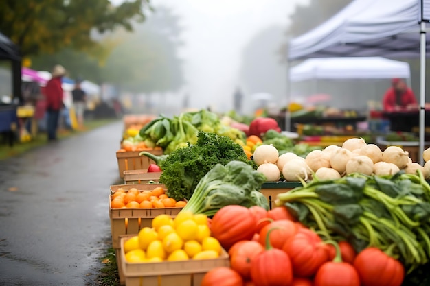霧の屋外農家市場の写真