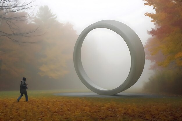 Photo photo of foggy outdoor sculpture park