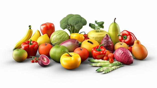 사진 음식 과일 및 야채 3d 흰색 배경 생성 AI