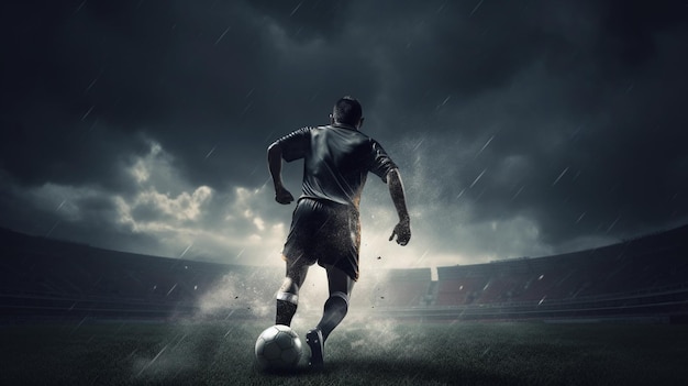 Photo photo of football player dark cloudy background