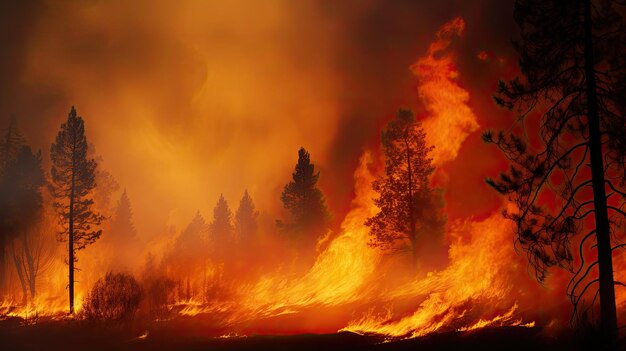 A photo of a forest fire billowing smoke