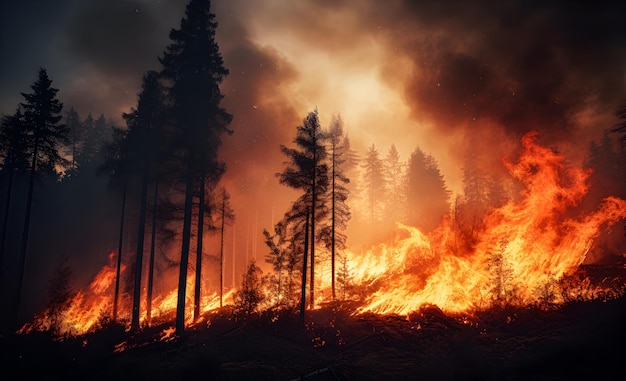 Photo of a forest fire Generative AI