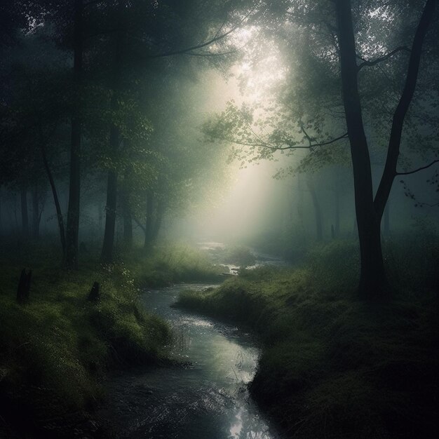 Photo photo forest with the sun shining through the branches