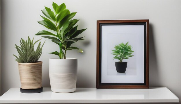 A photo of frame beside small plants